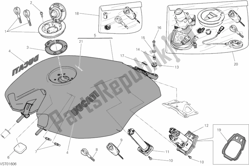 All parts for the Fuel Tank of the Ducati Diavel Xdiavel Sport Pack Brasil 1260 2017